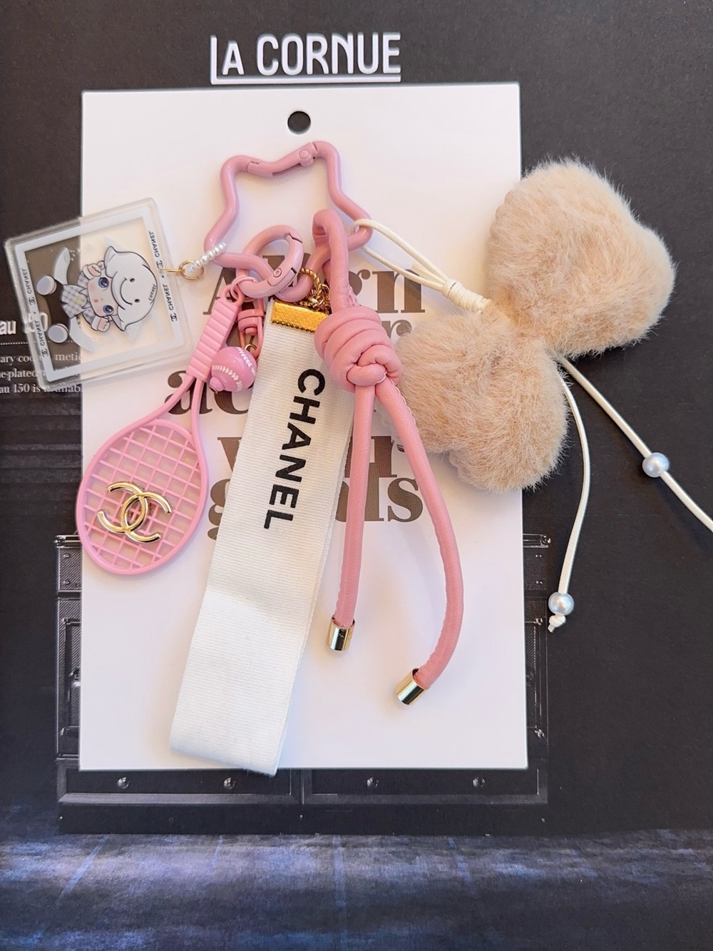 Authentic Chanel Ribbon with Unbranded Bag charm Tennis Racket Accent